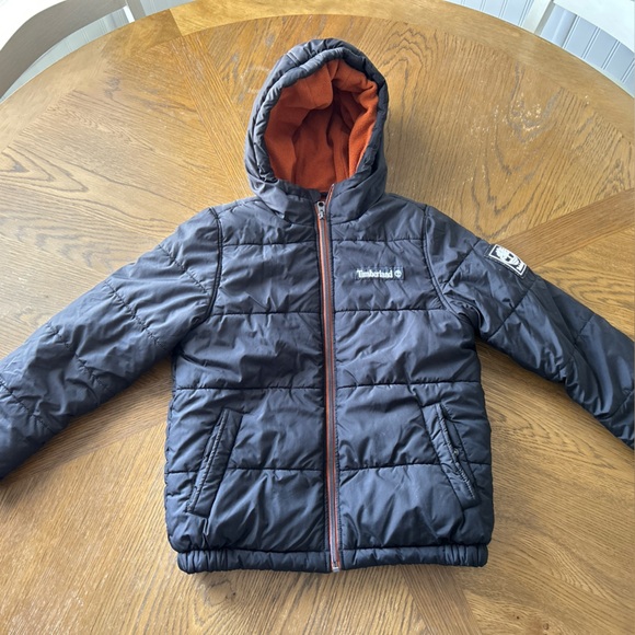 TIMBERLAND Black Insulated Puffer Hooded Winter Jacket Boys S 8 - Picture 1 of 5